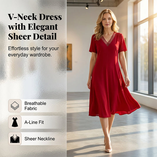Vestido elegante de malla de escote en V para mujer