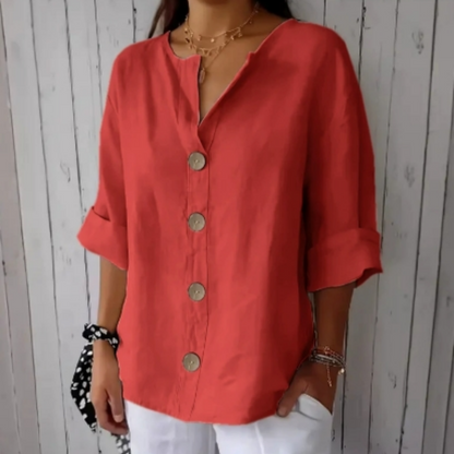 👕 ¡TIEMPO LIMITADO 50% DE DESCUENTO! 💫 Camiseta holgada de botones para mujer – Fácil, transpirable, resistente 🌿 a arrugas