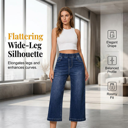 Vaqueros vaqueros cortos de pierna ancha para mujer pull-on