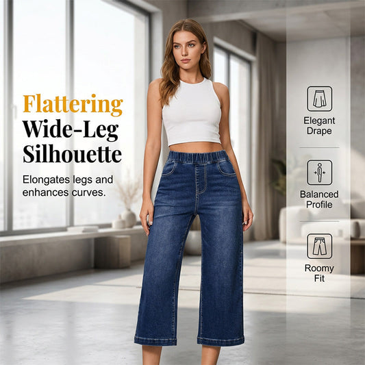 Vaqueros vaqueros cortos de pierna ancha para mujer pull-on