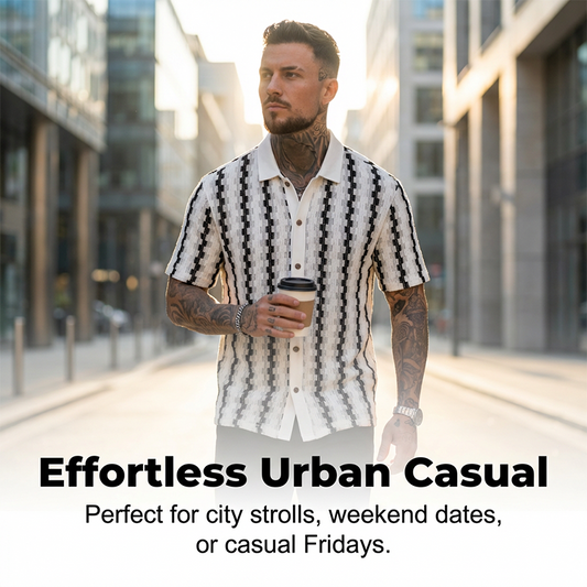 Camisa de Punto Geométrica Retro de Manga Corta para Hombre