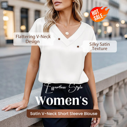 Blusa de satén de escote en V para mujer