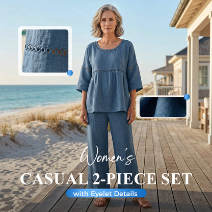 Set informal de dos piezas para mujer con detalles de ojales