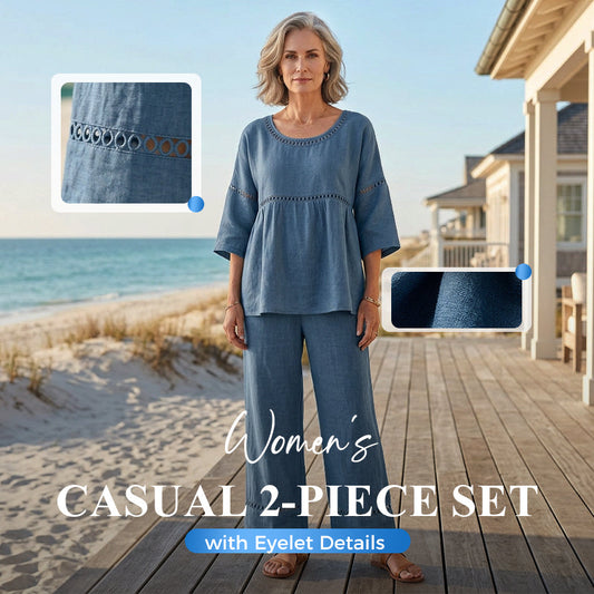 Set informal de dos piezas para mujer con detalles de ojales