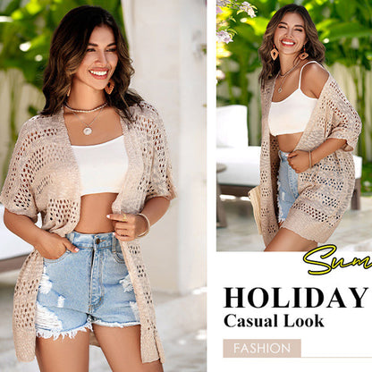 👚 ¡50% DE DESCUENTO AHORA! 🌸 Cárdigan de punto hueco de manga corta para mujer – Pointelle transpirable, ligero y versátil con parte delantera abierta – Imprescindible ☀️ para el verano