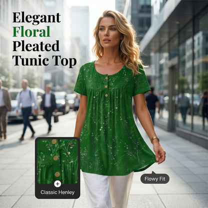 Camiseta de túnica plisada con estampado floral de mujer