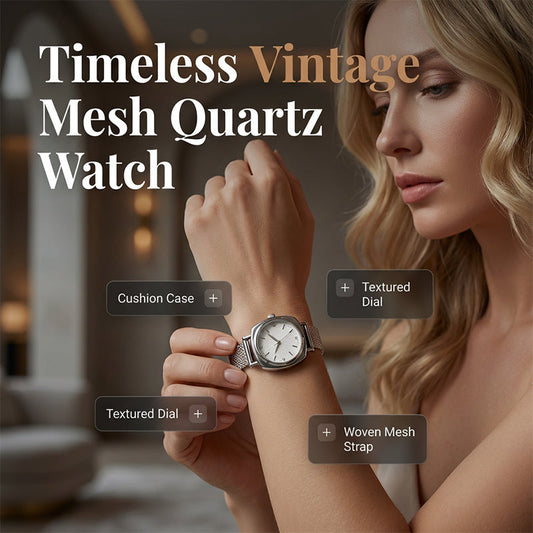 Reloj de cuarzo estilo vintage con correa de malla