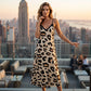 Vestido femenino de tirantes finos con estampado de leopardo