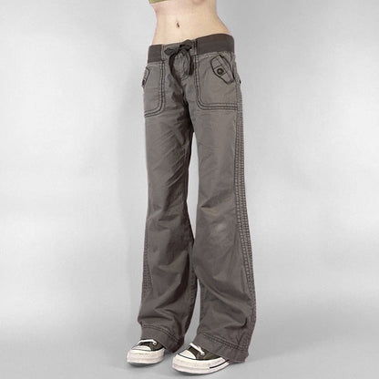 Pantalones cargo de pierna recta de tiro bajo para mujer
