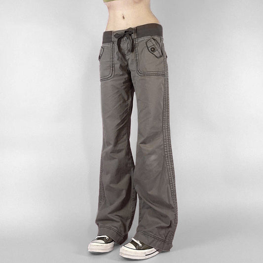 Pantalones cargo de pierna recta de tiro bajo para mujer