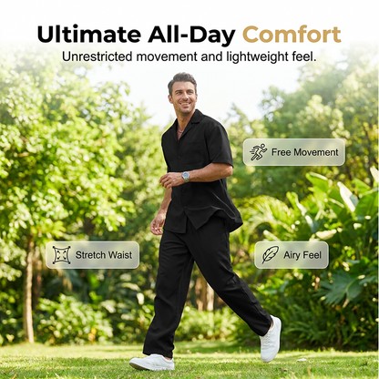 Set casual de camisa y pantalones de manga corta para hombre