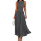 Vestido femenino elegante de cintura fruncida con bolsillos
