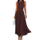 Vestido femenino elegante de cintura fruncida con bolsillos