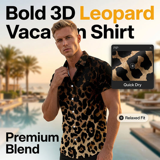 Camisa de botones de manga corta con estampado de leopardo de hombre