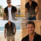 Camisa de botones de manga corta con estampado de leopardo de hombre
