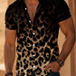 Camisa de botones de manga corta con estampado de leopardo de hombre
