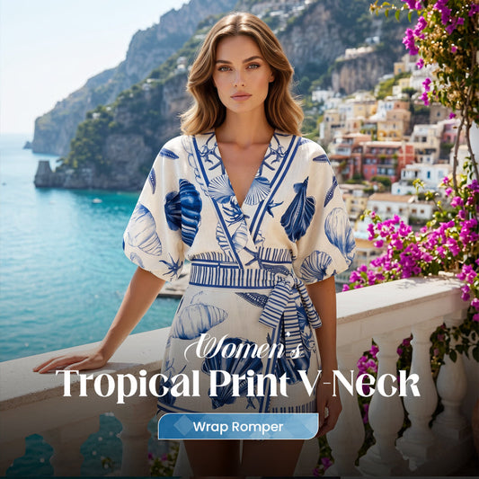👗Nuevo Conjunto Envolvente Tropical de Estampado en V con Estampado Tropical de New Arrival❣️