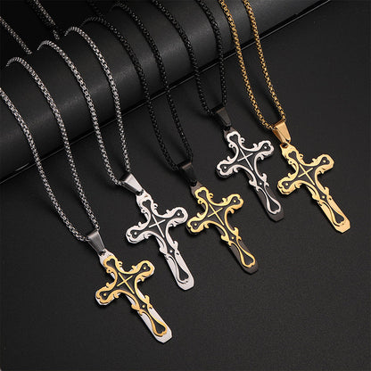 ✨ ¡50% DE DESCUENTO AHORA! 🖤 Collar con Colgante de Cruz Vintage Ornamental – Acero Inoxidable y Cadena Box de 60 cm – Joya Atemporal en Dos Tonos 🎁