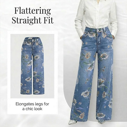 📢📢¡40% DE DESCUENTO! ⏰Vaqueros de mujer con estampado floral y pierna recta
