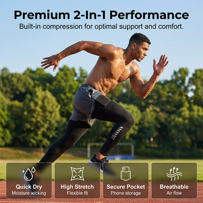 📢📢¡40% DE DESCUENTO! ⏰Mallas de correr 2 en 1 para hombres con pantalones cortos
