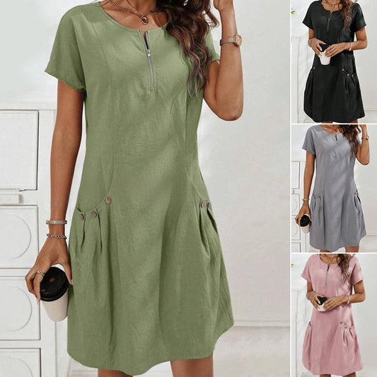 👗 ¡TIEMPO LIMITADO 50% DE DESCUENTO! 🌸 Vestido de mujer con medio cierre y bolsillo – Detalles modernos, corte favorecedor, comodidad ✨ durante todo el día