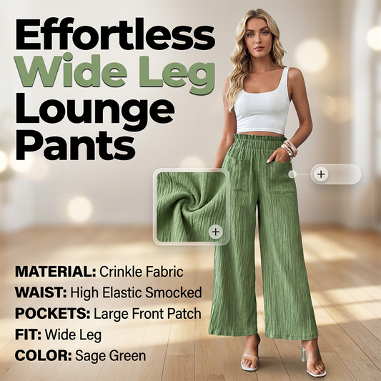 👖 ¡50% de descuento AHORA! 🌿 Pantalones casuales holgados de color liso para mujer – pierna ancha de talle alto y textura arrugada – pantalones ✨ cómodos para estar