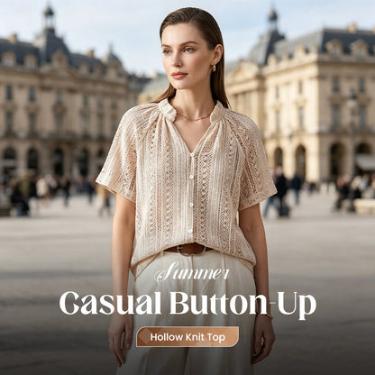 Camisa casual de verano abotonada de punto hueco