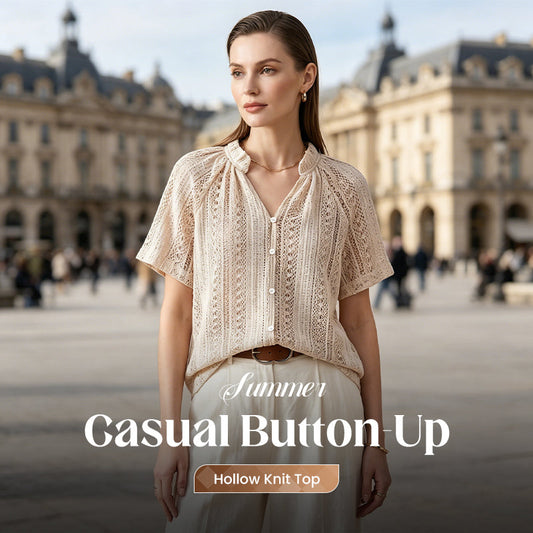 Camisa casual de verano abotonada de punto hueco
