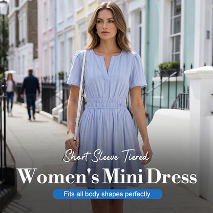 Vestido mini de manga corta y escaleras para mujer