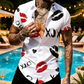 Camisa con botones de manga corta con impresión de beso para hombres