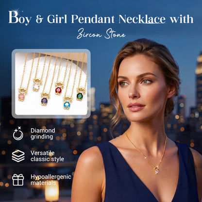 💎 ¡50% DE DESCUENTO AHORA! 👫 Colgante de niño y niña con piedra de zircón – Diseño de pareja encantador, brillante y perfecto como regalo a juego para seres 💕 queridos