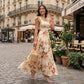 👗 ¡TIEMPO LIMITADO 50% DE DESCUENTO! ✨ Vestido largo plisado con flores – escote cuadrado, mangas con volantes, tiro 🌸 alto