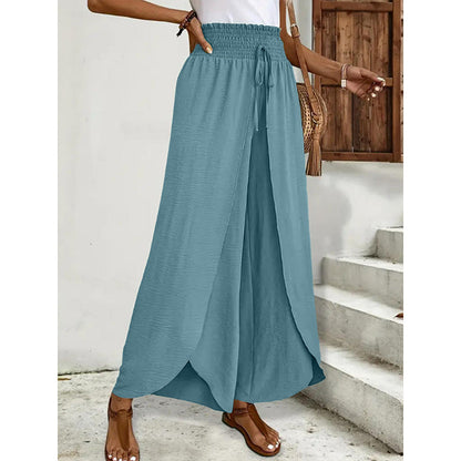 Pantalones casuales de pierna ancha de solapamiento para mujer