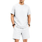 👕 ¡TIEMPO LIMITADO 50% DE DESCUENTO! ✨ Set de cuello redondo y pantalones cortos Jacquard de manga corta de color sólido para hombre – coordinado, transpirable, cómodo 🍃