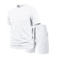 👕 ¡TIEMPO LIMITADO 50% DE DESCUENTO! ✨ Set de cuello redondo y pantalones cortos Jacquard de manga corta de color sólido para hombre – coordinado, transpirable, cómodo 🍃
