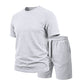 👕 ¡TIEMPO LIMITADO 50% DE DESCUENTO! ✨ Set de cuello redondo y pantalones cortos Jacquard de manga corta de color sólido para hombre – coordinado, transpirable, cómodo 🍃