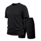 👕 ¡TIEMPO LIMITADO 50% DE DESCUENTO! ✨ Set de cuello redondo y pantalones cortos Jacquard de manga corta de color sólido para hombre – coordinado, transpirable, cómodo 🍃