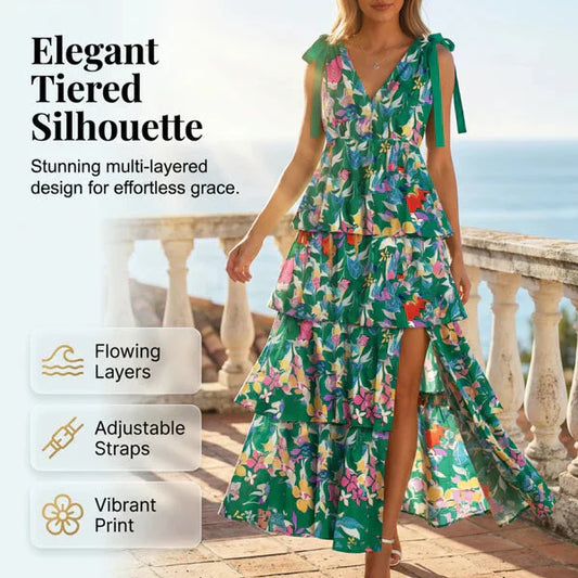 📢📢¡40% DE DESCUENTO! ⏰Vestido femenino de flores con escote en V y volantes en niveles