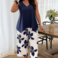 🌸 ¡TIEMPO LIMITADO 50% DE DESCUENTO! ✨ Set de camiseta asimétrica y pantalones capri con estampado floral para mujer – versátil, vibrante, cómodo 🌺