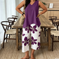 🌸 ¡TIEMPO LIMITADO 50% DE DESCUENTO! ✨ Set de camiseta asimétrica y pantalones capri con estampado floral para mujer – versátil, vibrante, cómodo 🌺