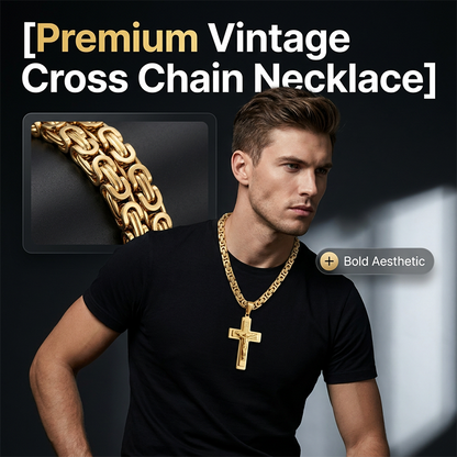 Collar vintage de cadena con colgante de cruz para hombre