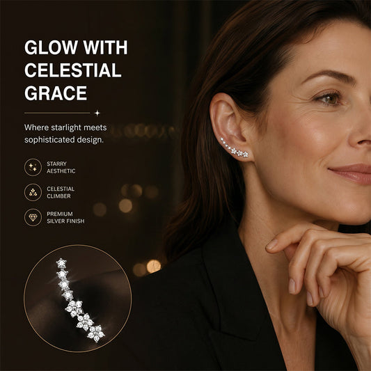 Aretes Trepadores Flor Estelar con Circonias Brillantes
