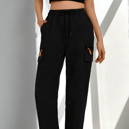 Pantalones de carga con cordón para mujer con bolsillos