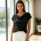 👚 ¡TIEMPO LIMITADO 50% DE DESCUENTO! ✨ Camiseta de escote tipo cowl para mujer – manga buque, drapeada, tela 🌸 suave