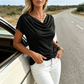 👚 ¡TIEMPO LIMITADO 50% DE DESCUENTO! ✨ Camiseta de escote tipo cowl para mujer – manga buque, drapeada, tela 🌸 suave