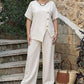 Chic Button Detail Top y Pantalones de Pierna Ancha