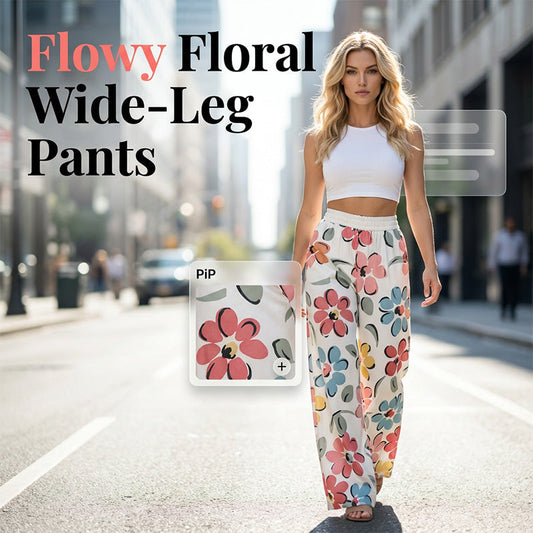 🌸 ¡50% DE DESCUENTO AHORA! 🌸Pantalones Palazzo de pierna ancha con estampado floral femenino