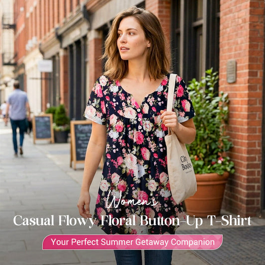 👚 ¡TIEMPO LIMITADO 50% DE DESCUENTO! ✨ Camiseta de botones floral fluida para mujer – informal, ligera, versátil 🌸