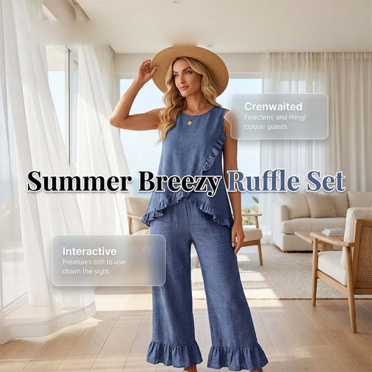 Set de blusa sin mangas y pantalones con bajo rizado de verano