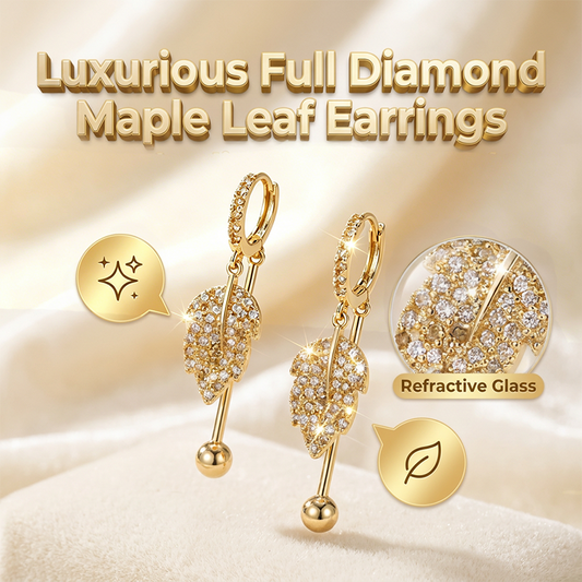 🍁 ¡TIEMPO LIMITADO 50% DE DESCUENTO! ✨ Pendientes de hoja de arce de diamante completo – Brillantes, colgantes, glamurosos 💎 para la noche